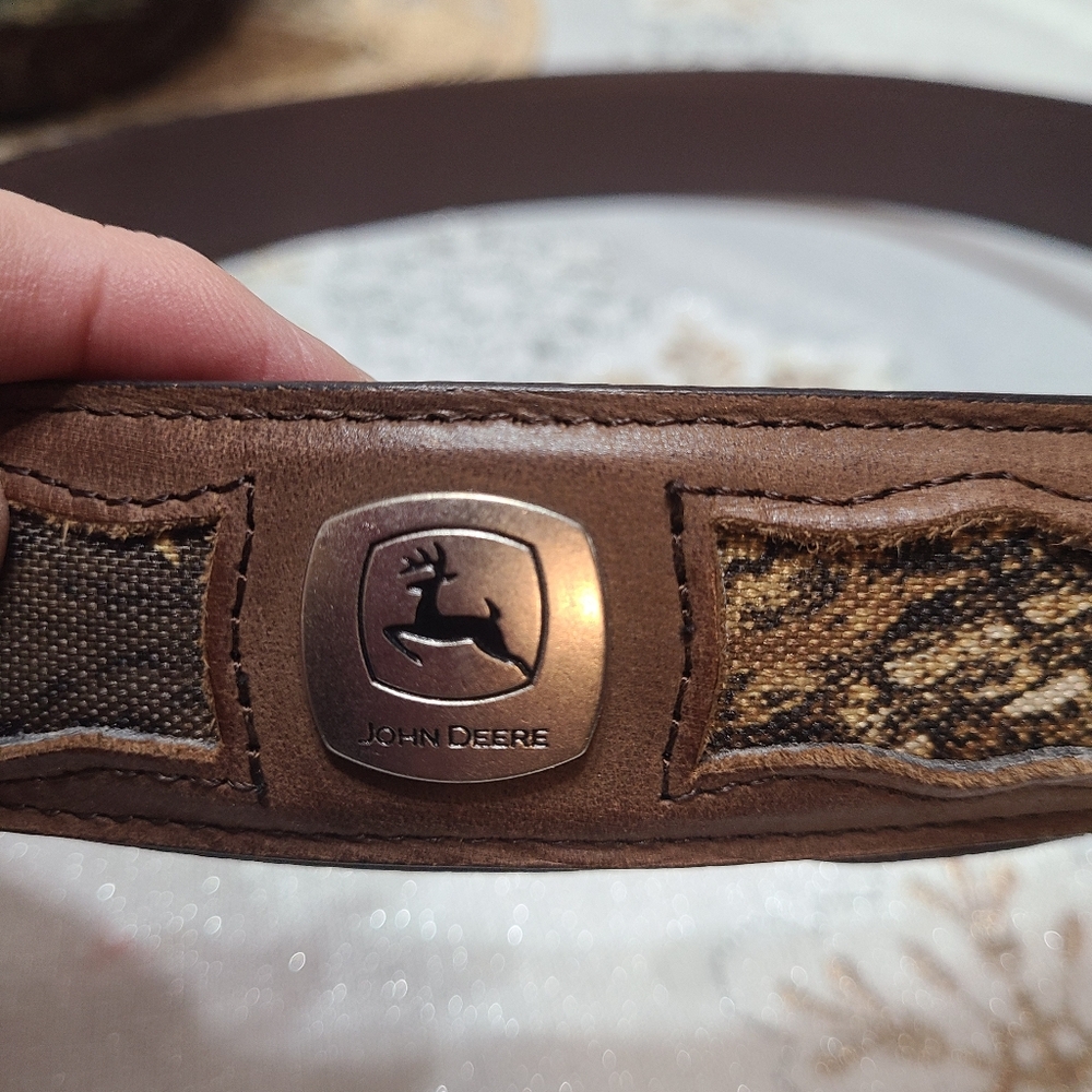 John Deere Brown and Tan Leather Belt